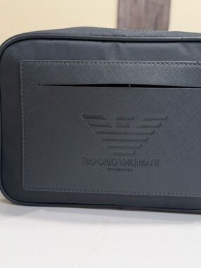 Emporio Armani Black Embossed Logo Toiletry Pouch